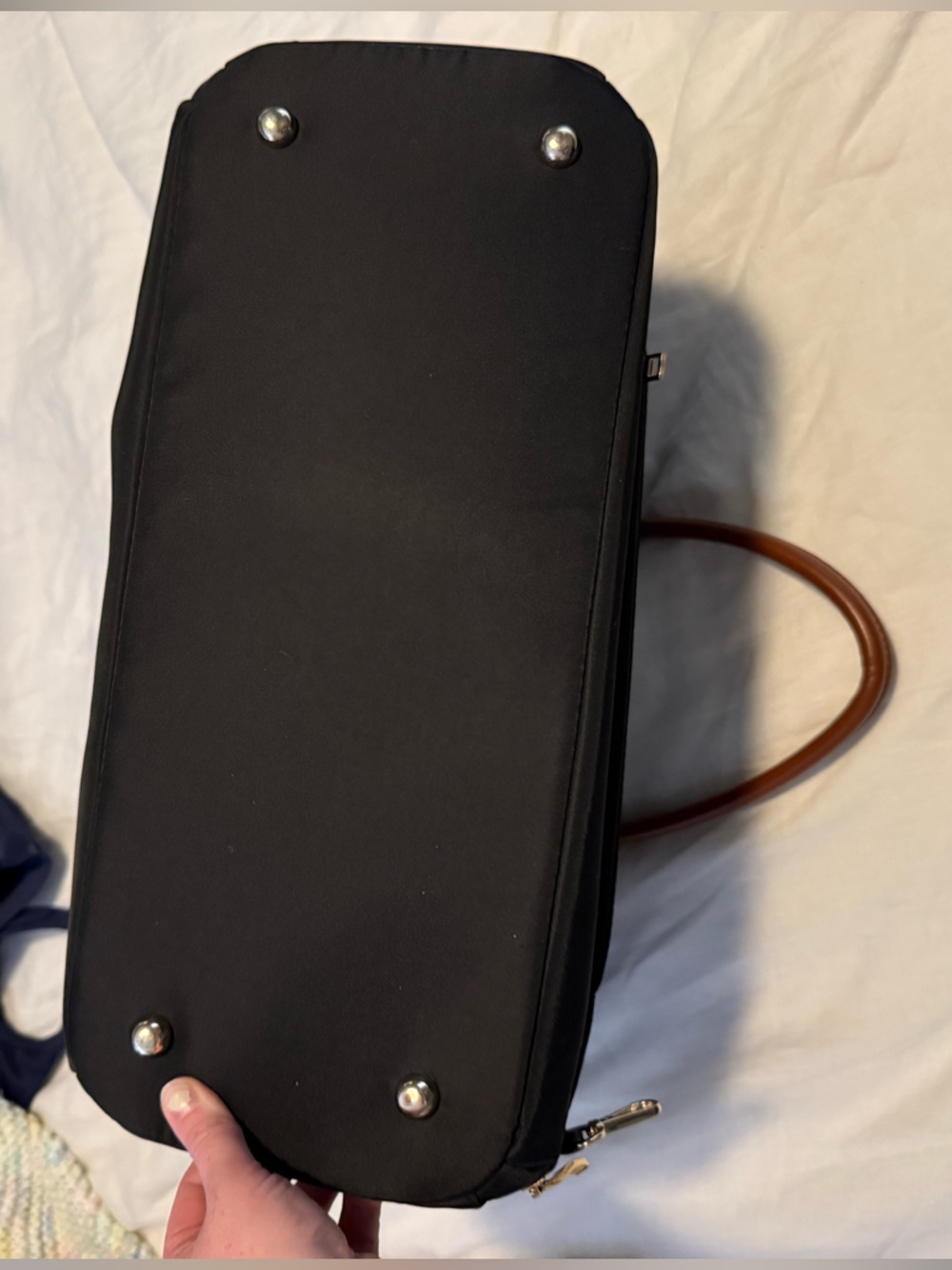 Sarah Wells Black Tote with Tan Leather Handles - Picture 2 of 7